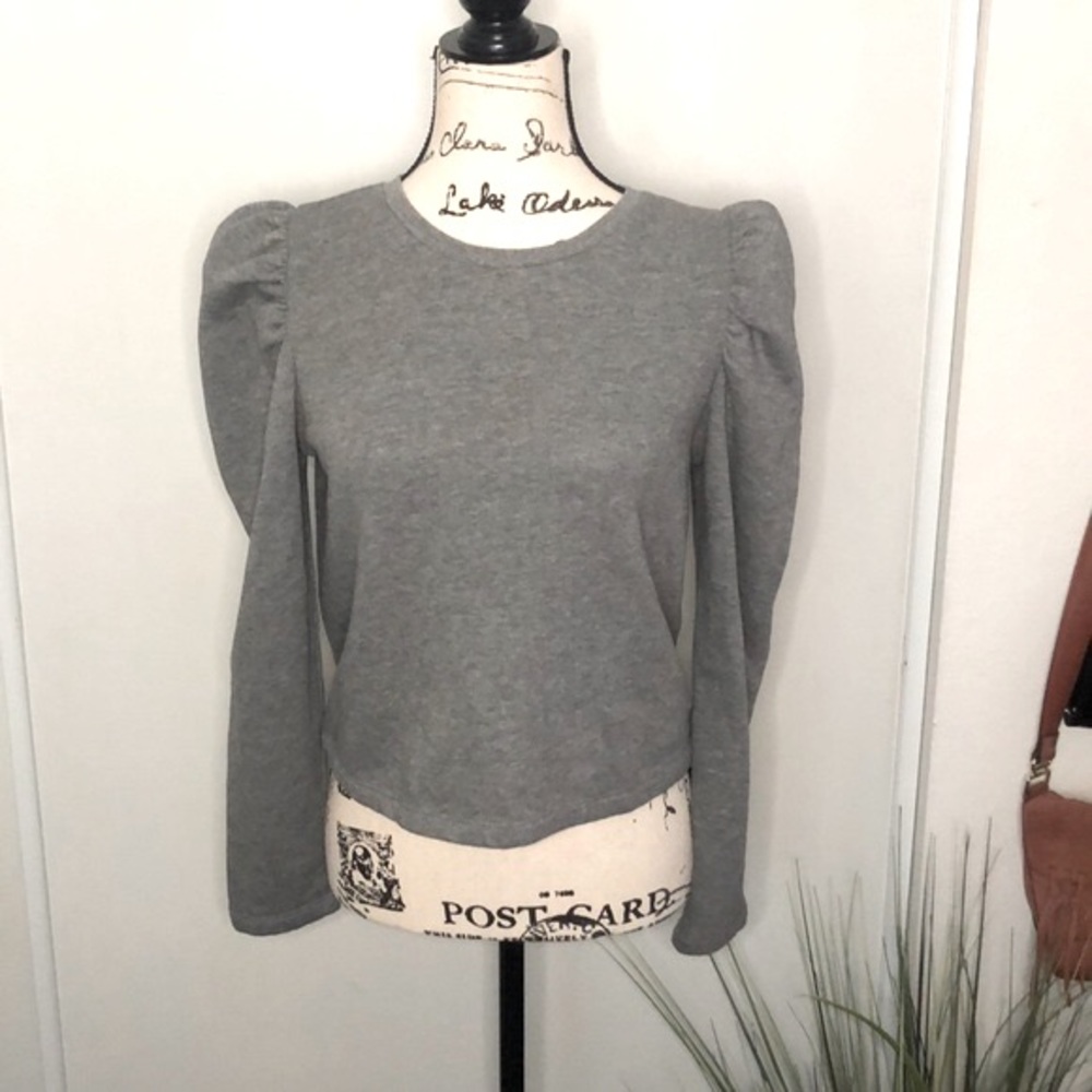 Zara Gray Long Sleeve Puff Shoulder Sweatshirt